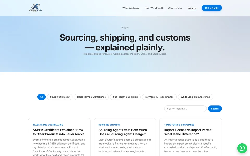 Insights Hub page, Xervion Trading website